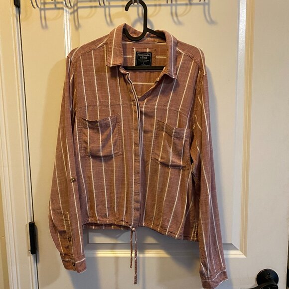 Abercrombie & Fitch Tops - Abercrombie & Fitch Long-Sleeve Cropped Striped Long Sleeve Cinch Bottom Shirt L